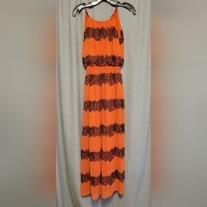 Orange and Black Patterned Maxi Dress
